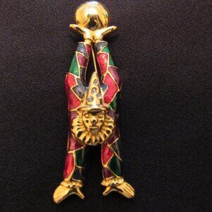 Vintage Swarovski Crystal Harlequin Clown Brooch Gold Tone Enamel Pin